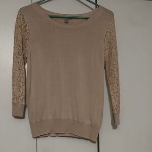 Light Pink Sweater with Lace Sleeves
